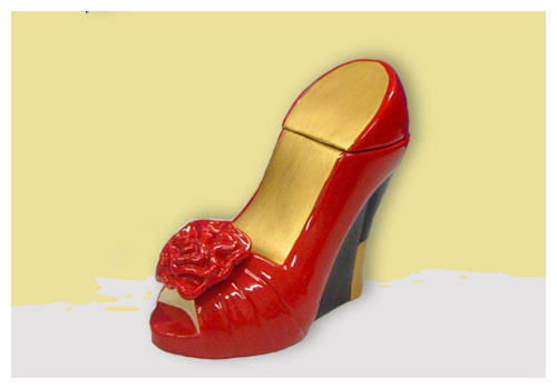 everyne loves red, flair meets fun with our ceramic red shoe cookie jar